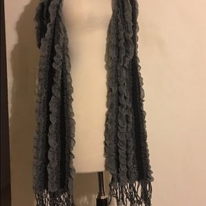 Black and grey fringe scarf
